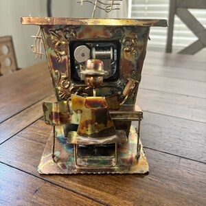 Vintage Copper Piano Man Music Box Metal Art Sculpture Wind Up THE ENTERTAINER